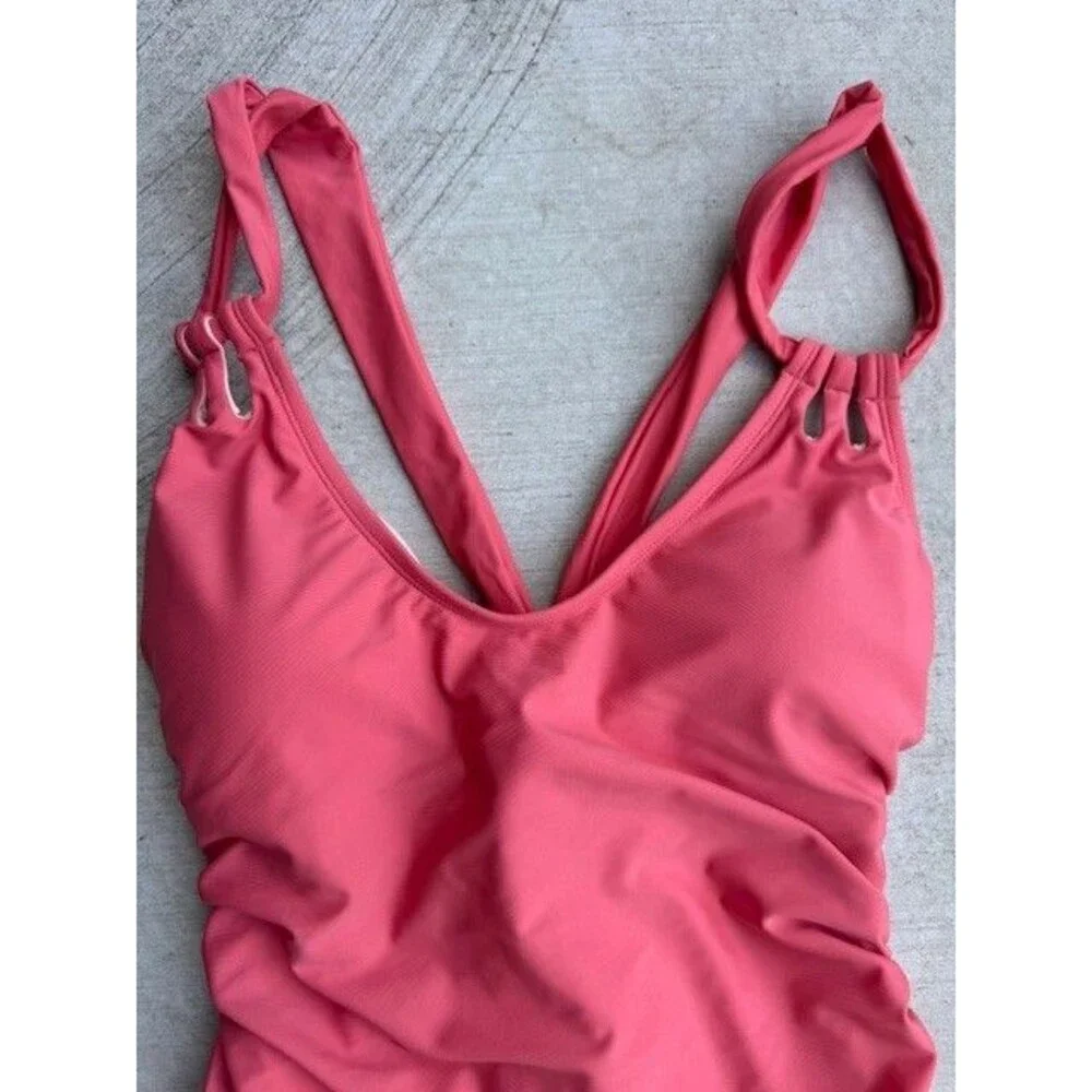 Cupshe Tempest Shirred Cutout Tie Back One Piece Swimsuit Bathing Suit Plus 0X‎